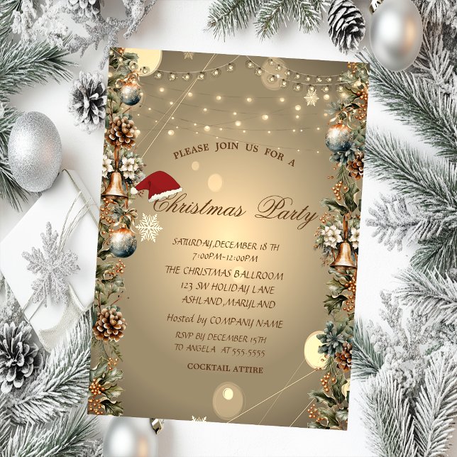 Invitación Campanas de Navidad Piñas Gorro de Santa Navidad  (Subido por el creador)