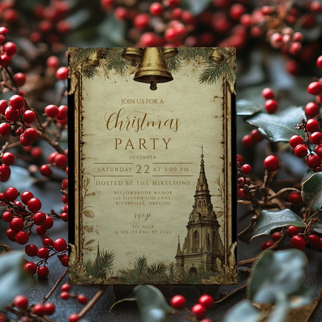 Invitación Campanas de Navidad Vacaciones Rústicas (Subido por el creador)