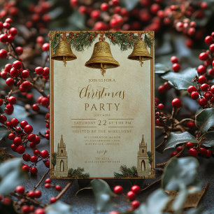 Invitación Campanas Doradas de Navidad Vintage