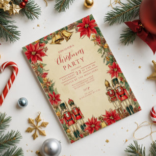 Invitación Campanas festivas de poinsettia navideñas