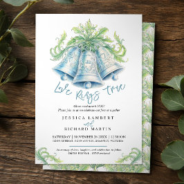 Invitación Campanas plateadas Monograma Boda de acuarela foli