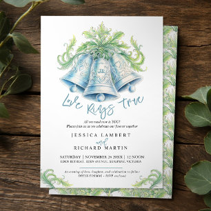 Invitación Campanas plateadas Monograma Boda de acuarela foli
