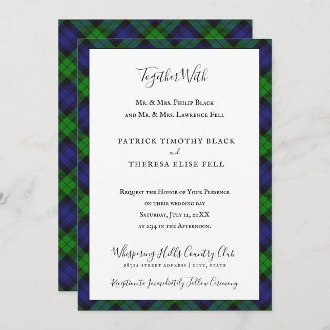 Invitación Campbell Clan Tartan Plaid Black Watch (Anverso / Reverso)