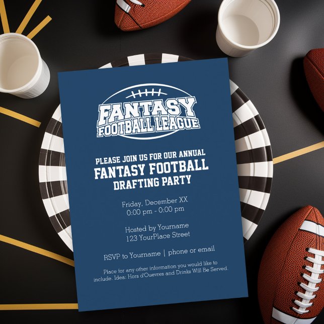 Invitación Campeón de Fantasía de Fútbol - Armada y Blanco (Fantasy Football Party Invitation)