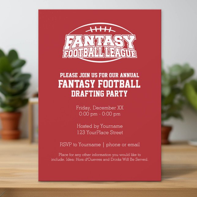 Invitación Campeón de Fantasía de Fútbol - Rojo y Blanco (Custom Invitation with Download Option)
