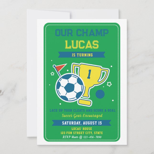 Invitación Campeón de fútbol 1er cumpleaños (Anverso)
