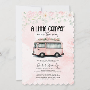 Invitación Camper Retro Rosa A Pequeña Camper Baby Shower