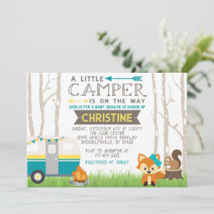 Invitación Camper RV verde azulado y amarillo Woodland Baby S