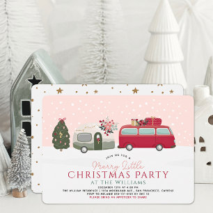Invitación Camper Van Pink Merry Little Navidades Fiesta