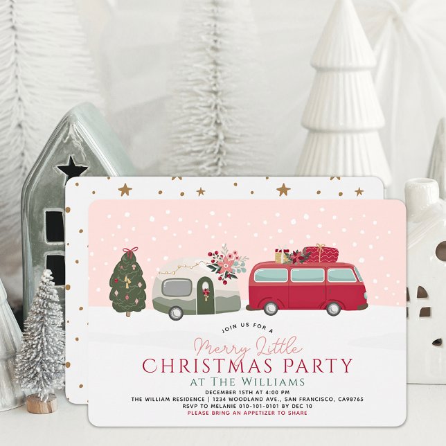 Invitación Camper Van Pink Merry Little Navidades Fiesta (Subido por el creador)