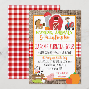 Invitación Campesina de parche de calabaza Niños Red Gingham 