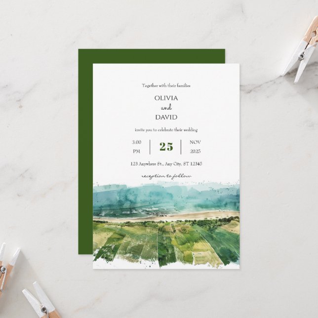 Invitación Campesinas verdes rusticas en la costa ven la boda (Anverso/Reverso In Situ)