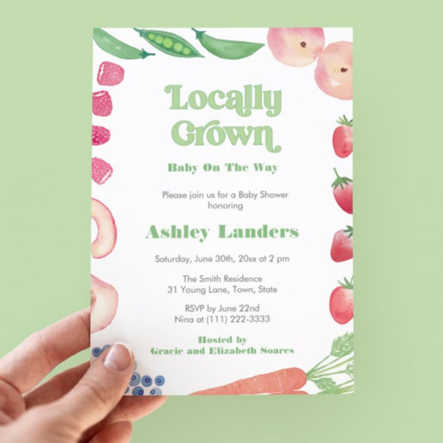 Invitación Campesinos cultivados localmente comercializan Bab (Fresh and colorful original watercolor Locally Grown Gender Neutral Baby Shower party invitation)