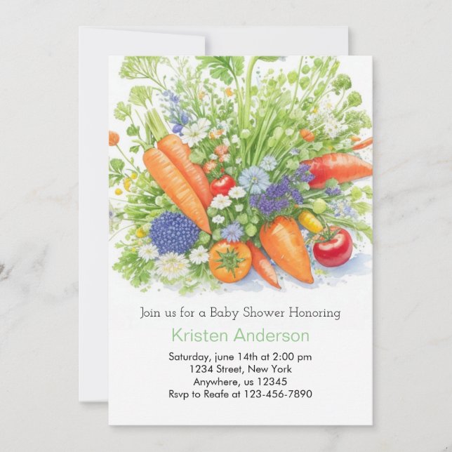 Invitación Campesinos Mercado Veggie Baby Shower (Anverso)