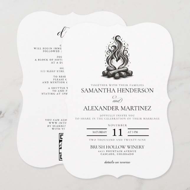 Invitación Campfire Love Wedding (Anverso / Reverso)