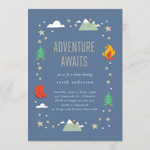 Invitación Camping Adventure Awaits Boy Baby Shower