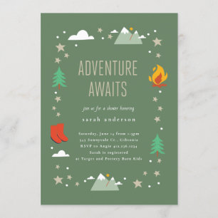 Invitación Camping Adventure espera Baby Shower neutral