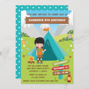 Invitación Camping al aire libre fiesta de cumpleaños Black H