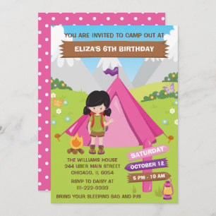Invitación Camping al aire libre fiesta de cumpleaños Chica d