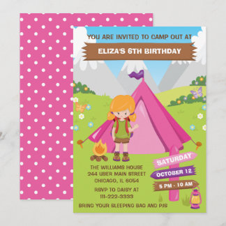 Invitación Camping al aire libre Partido de Cumpleaños Red Ha