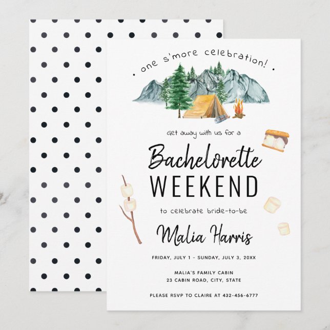 Invitación Camping Bachelorette De La Celebración De One S'Mo (Anverso / Reverso)