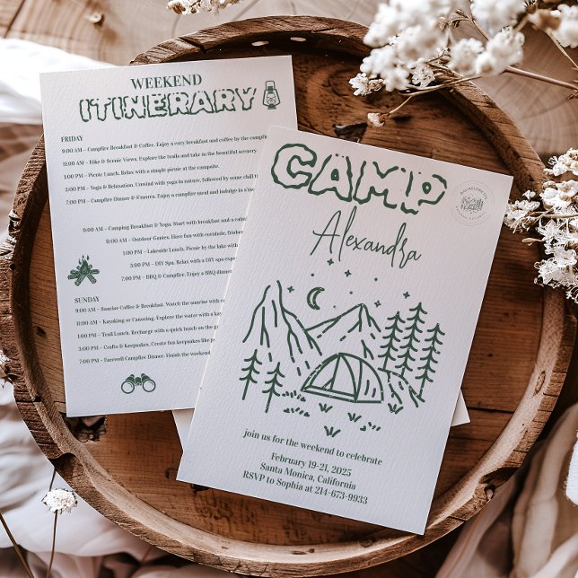 Invitación Camping Bachelorette Weekend Itinerary (Subido por el creador)