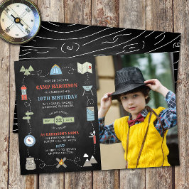 Invitación Camping Chalkboard Foto Cualquier Cumpleaños de la