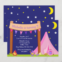 Invitación Camping Cumpleaños fiesta Sleepover rosa y morado