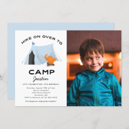 Invitación Camping Cumpleaños Party Blue Tent Photo