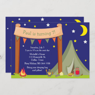 Invitación Camping Cumpleaños Party Sleepover Khaki Green