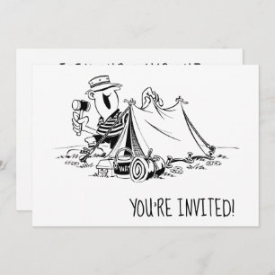 Invitación Camping de cumpleaños Fiesta blanco y negro