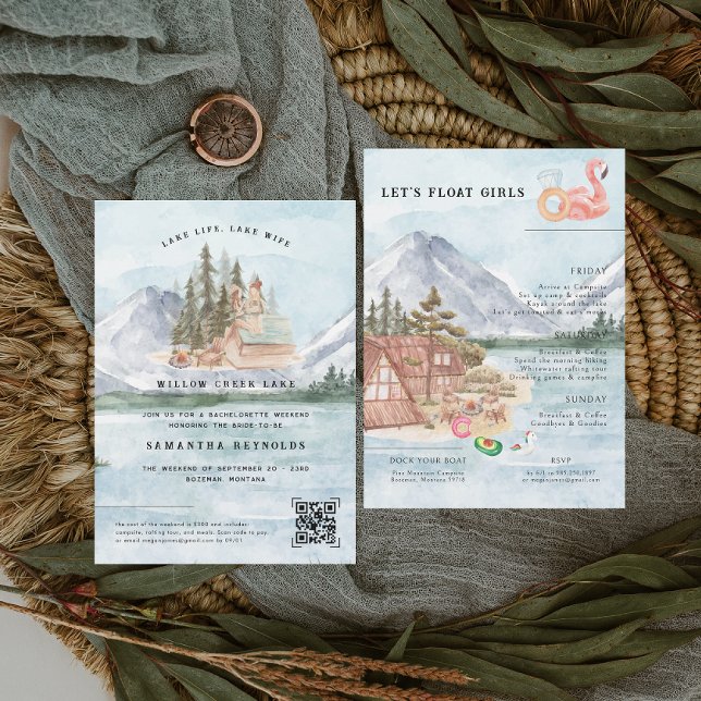 Invitación Camping de lago ilustrado | Bachelorette Weekend (Subido por el creador)