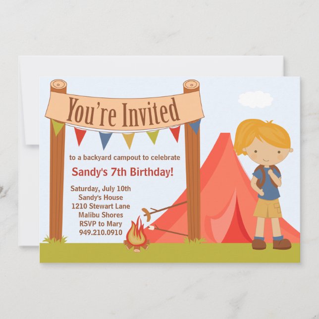 Invitación Camping Fiesta de cumpleaños (Anverso)