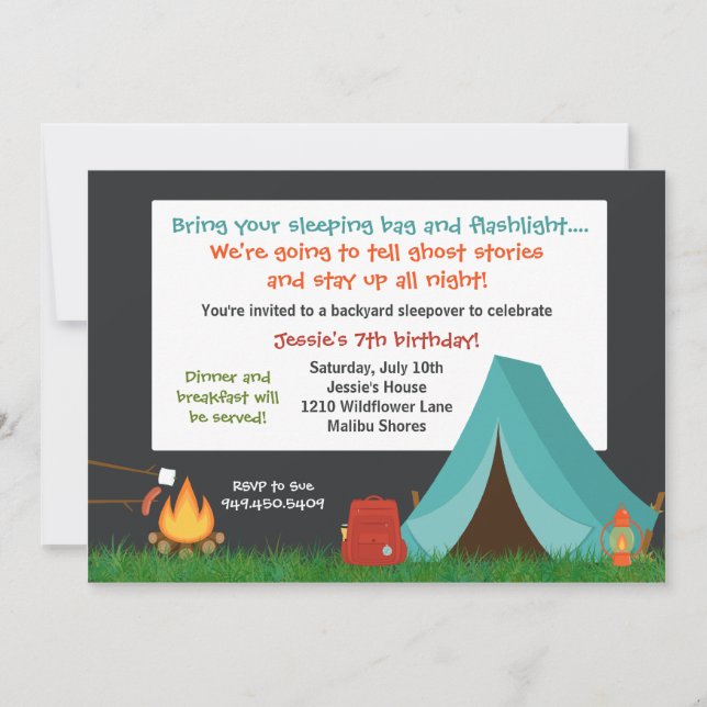 Invitación Camping Fiesta de cumpleaños (Anverso)