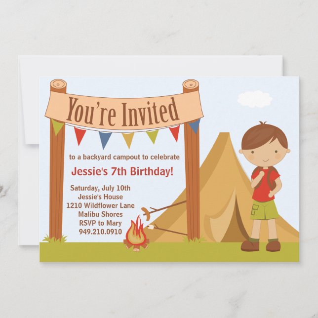 Invitación Camping Fiesta de cumpleaños (Anverso)