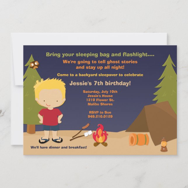 Invitación Camping Fiesta de cumpleaños (Anverso)