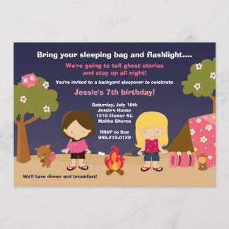Invitación Camping Fiesta de cumpleaños para Chicas