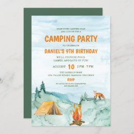 Invitación Camping Fiesta Woodland Watercolor Tent Cumpleaños