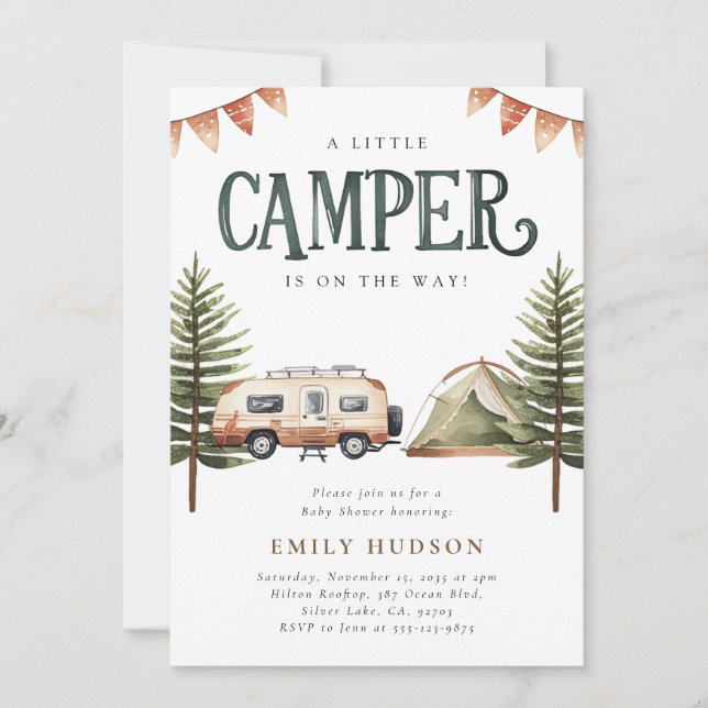 Invitación Camping Forest Watercolor Baby Shower (Anverso)