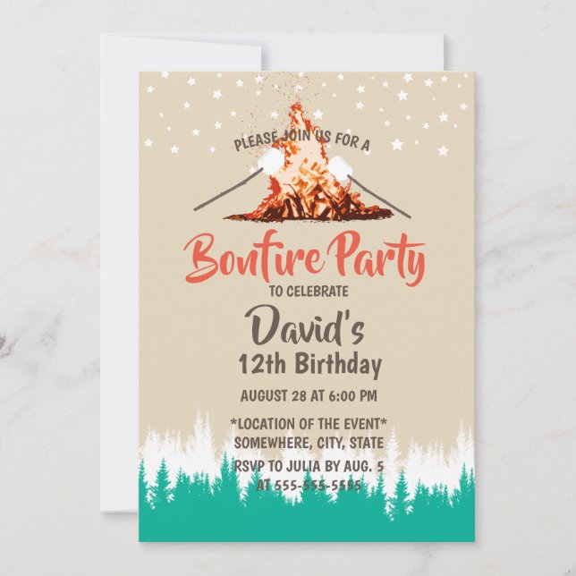 Invitación Camping Forestal de la Fiesta del Cumpleaños de la (Anverso)