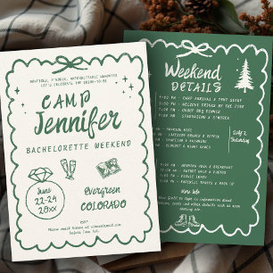 Invitación Camping Hand Drake Green Bow Bachelorette Party