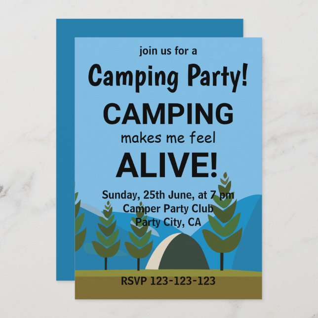 Invitación Camping Me Hace Sentir Vivo Como Fiesta De Camping (Anverso / Reverso)
