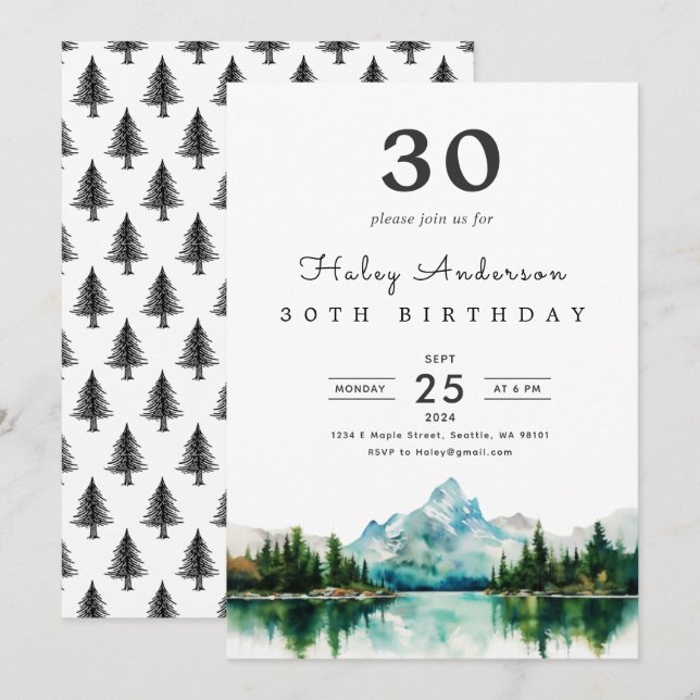 Invitación Camping Mountain 30th Birthday Party Invitation (Anverso / Reverso)