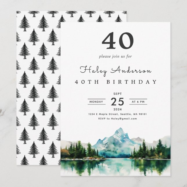 Invitación Camping Mountain 40th Birthday Party Invitation (Anverso / Reverso)