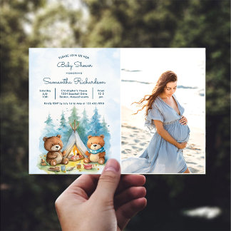 Invitación Camping Outdoor Adventure Baby Shower Photo