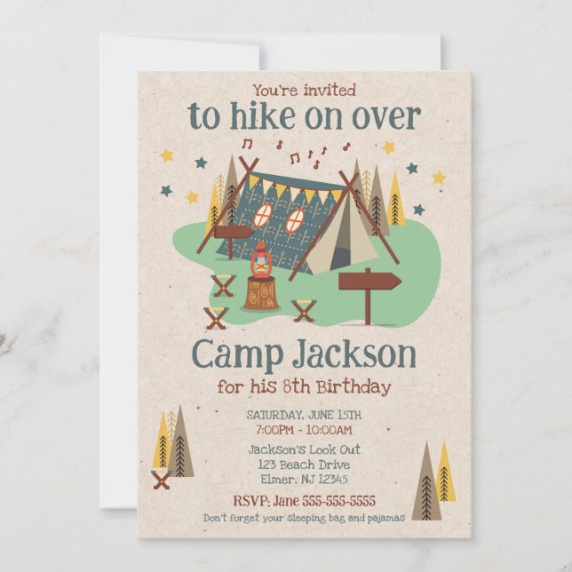 Invitación Camping Outdoor Adventure Camp Out Birthday (Anverso)