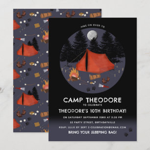 Invitación Camping Outdoor Adventure Campfire Fiesta de cumpl