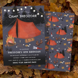 Invitación Camping Outdoor Adventure Campfire Fiesta de cumpl