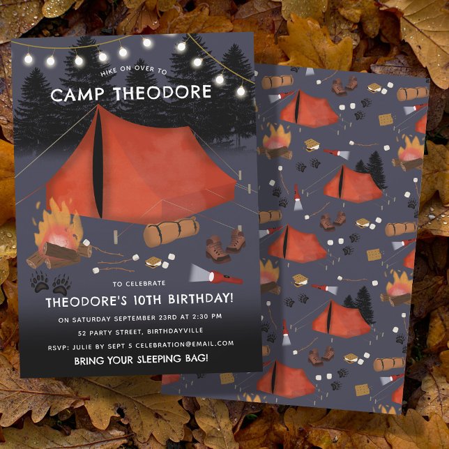 Invitación Camping Outdoor Adventure Campfire Fiesta de cumpl (Camping Outdoor Adventure Campfire Birthday Party Invitation)