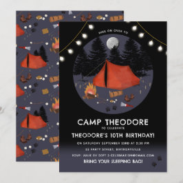 Invitación Camping Outdoor Adventure Campfire Fiesta de cumpl